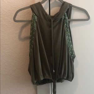 LF Stores Mesh Drawstring Top